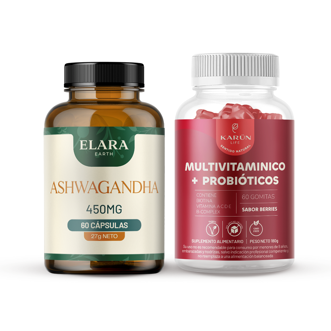Pack Energía Serena: Ashwagandha 60 Cap + Multivitaminico 60 Gomitas