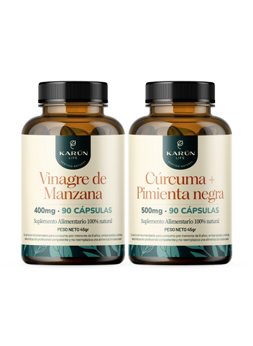 Pack Antiinflamatorio: Cúrcuma + Pimienta y Vinagre de Manzana 180 cap