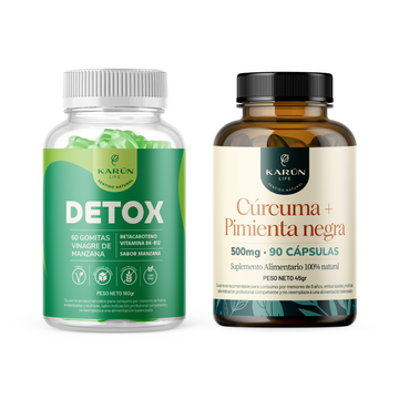 Pack Detox de Verano: 60 Gomitas Detox de Vinagre de Manzana + Cúrcuma y Pimienta Negra en 90 Capsulas