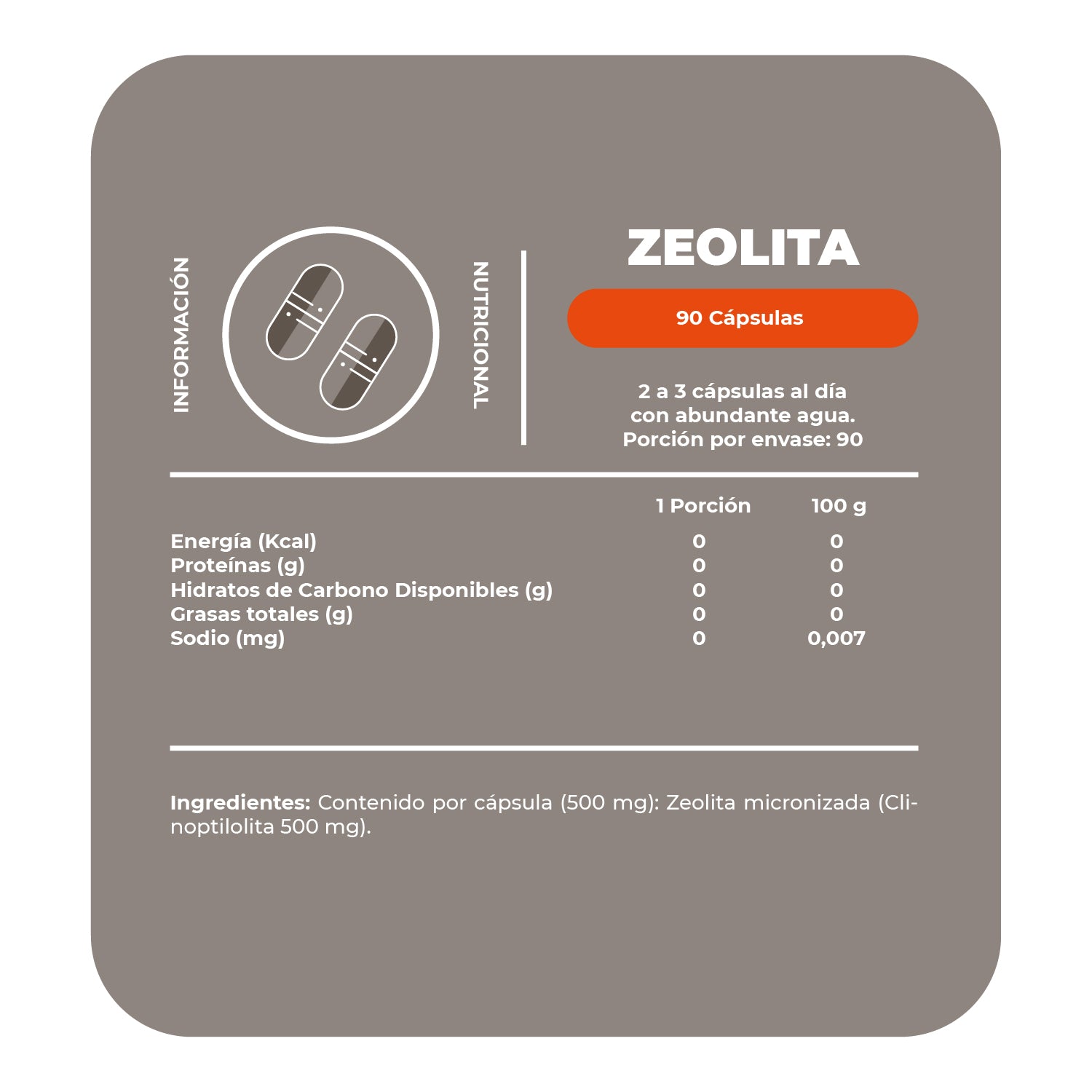 Zeolita Premium calidad certificada para consumo humano 60 cápsulas