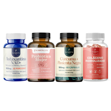 Pack Mujer Vital: Probiótico, Cúrcuma, Astaxantina NAD+ y Colágeno 240 u